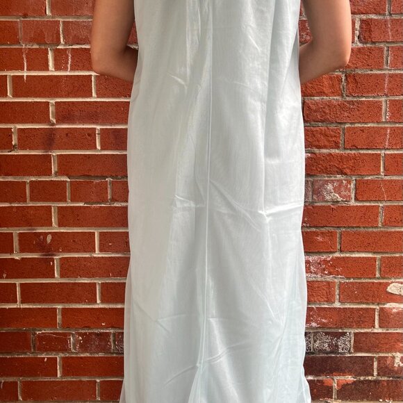 Vintage Intimates Satiny Blue Sleeveless V-Neck Flowy Nightgown - Picture 2 of 4
